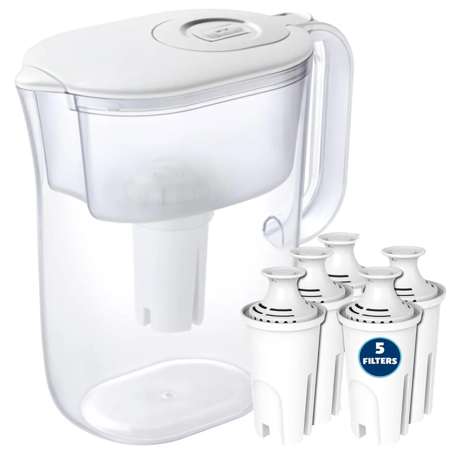 10-Cup Water Filter Pitcher with 5 Replacements & Electronic Change Reminder - Compatible Brita Water Pitcher Brita Filter Replacement