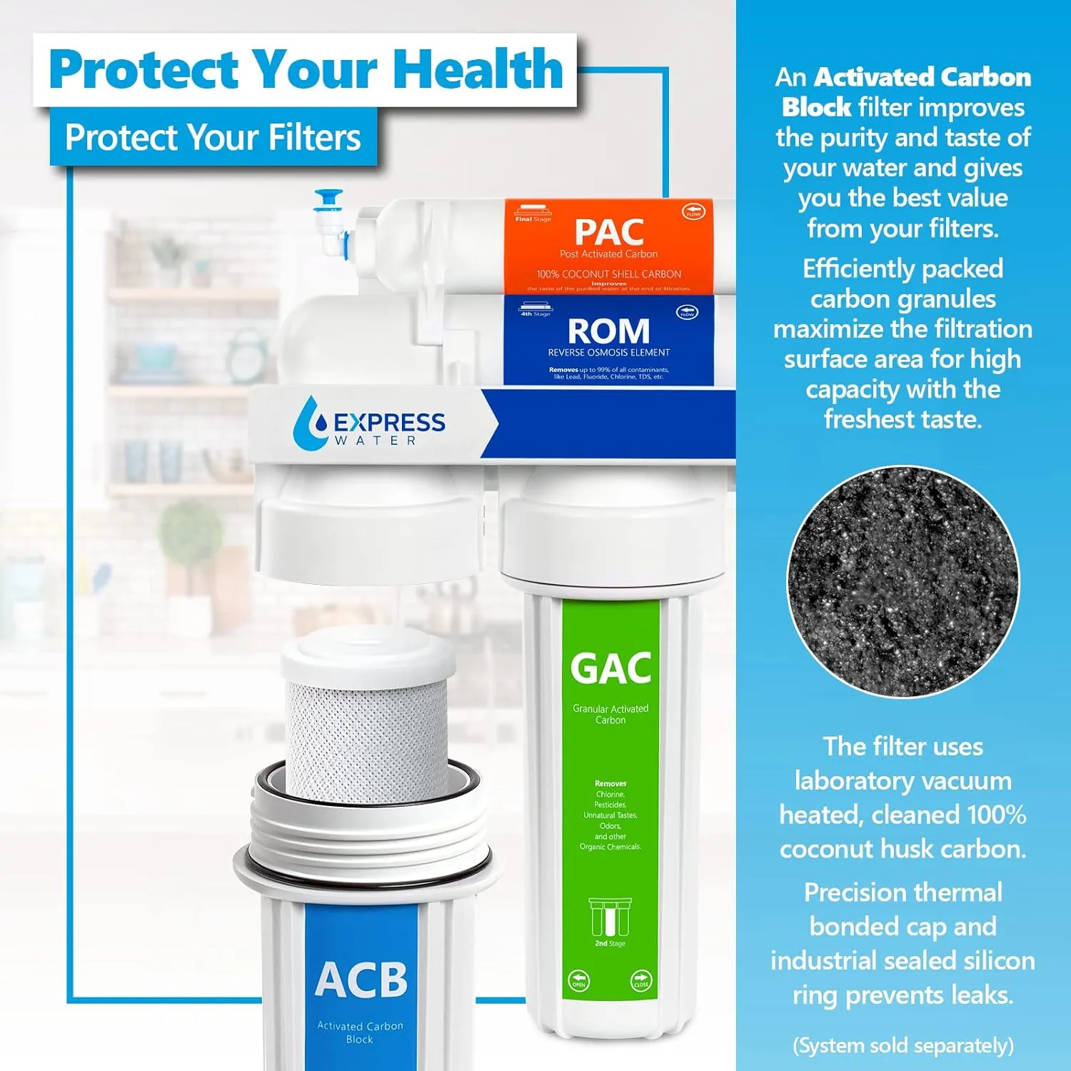 10 Pack Activated Carbon Block ACB Water Filter Replacement – 5 Micron, 10 inch Filter – Under Sink and Reverse Osmosis System