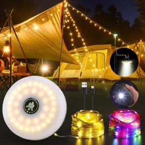 100 LED Camping String Lights - 32.8ft 4-in-1 Quick Storage Tent Lights String, Rechargeable Lantern LED Lamp for Outdoor Camping Essentials Gear Party Decor