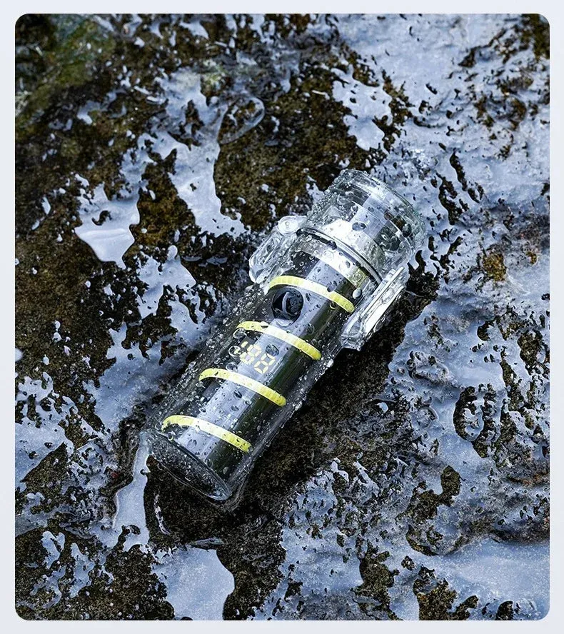 100W Multifunctional Outdoor Waterproof Flashlight Light Lighter Transparent Case with Compass Charging Lighter Fantasy Atmosphere Light