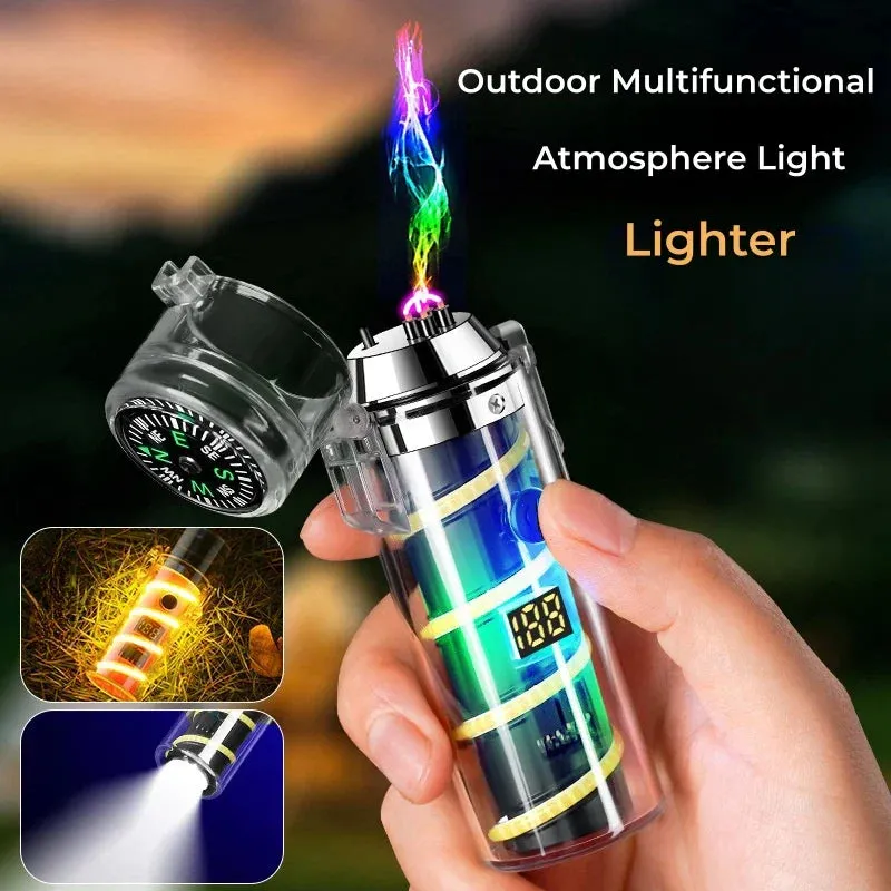 100W Multifunctional Outdoor Waterproof Flashlight Light Lighter Transparent Case with Compass Charging Lighter Fantasy Atmosphere Light
