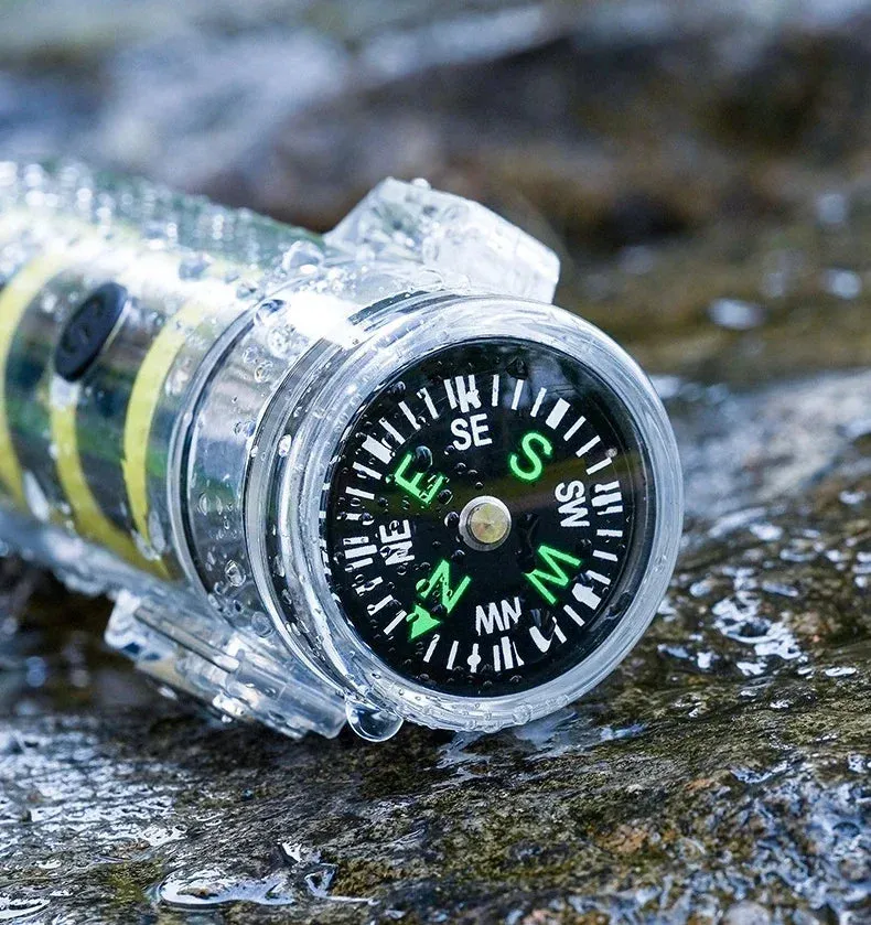 100W Multifunctional Outdoor Waterproof Flashlight Light Lighter Transparent Case with Compass Charging Lighter Fantasy Atmosphere Light