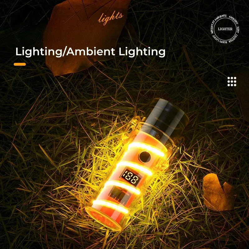 100W Multifunctional Outdoor Waterproof Flashlight Light Lighter Transparent Case with Compass Charging Lighter Fantasy Atmosphere Light