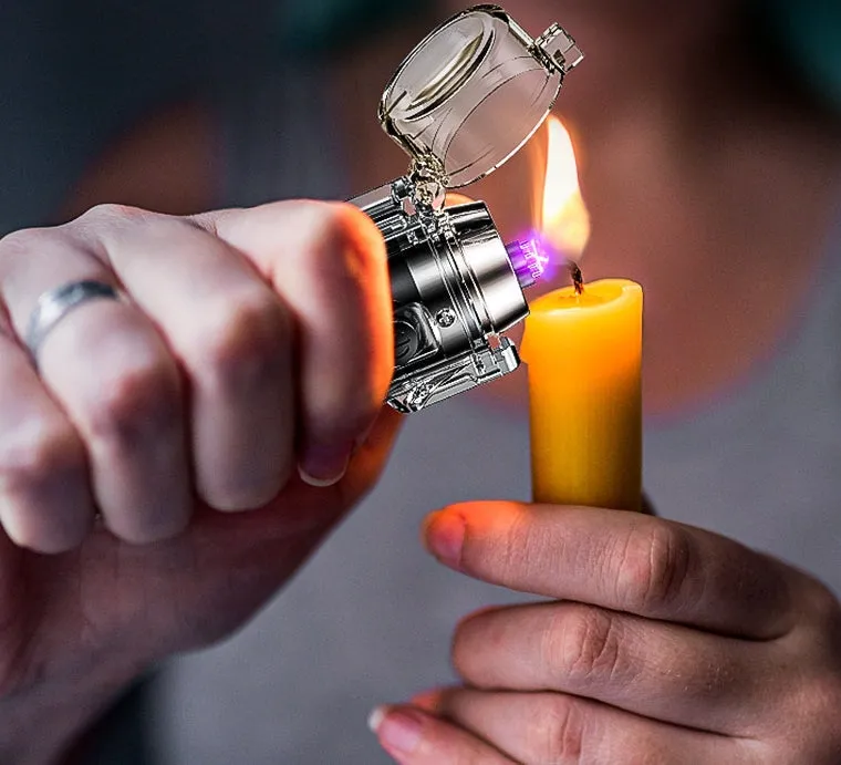 100W Multifunctional Outdoor Waterproof Flashlight Light Lighter Transparent Case with Compass Charging Lighter Fantasy Atmosphere Light