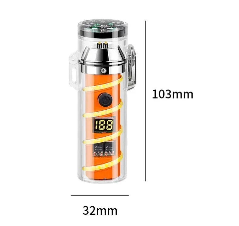100W Multifunctional Outdoor Waterproof Flashlight Light Lighter Transparent Case with Compass Charging Lighter Fantasy Atmosphere Light