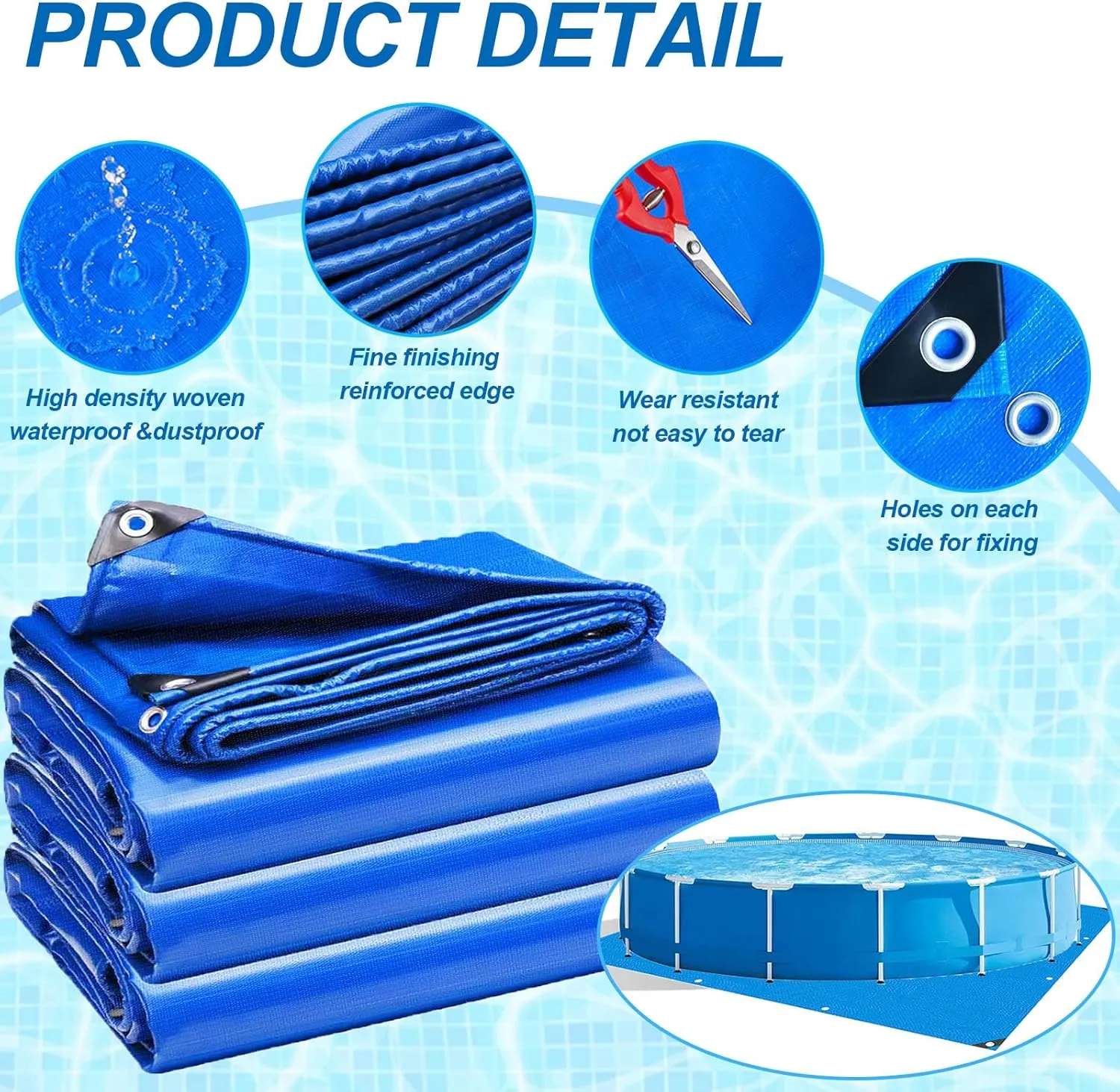 10x10 Tarps Heavy Duty Waterproof, Pool Pad for Above Ground Pool, Multipurpose Tarpaulin with Metal Grommets, Outdoor Coverings Weatherproof Tarp Covers for Camping, Farming, Vehicles(10 FT)