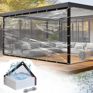 10X13FT 2P Clear Waterproof Tarps(Increase Grommets,Windproof Rope,Ties) Poly Tarpaulin Outdoor Garden Rainproof Covering,Clear Vinyl Tarp with for Patio Covering Henhouse Porch Canopy Plant Camping