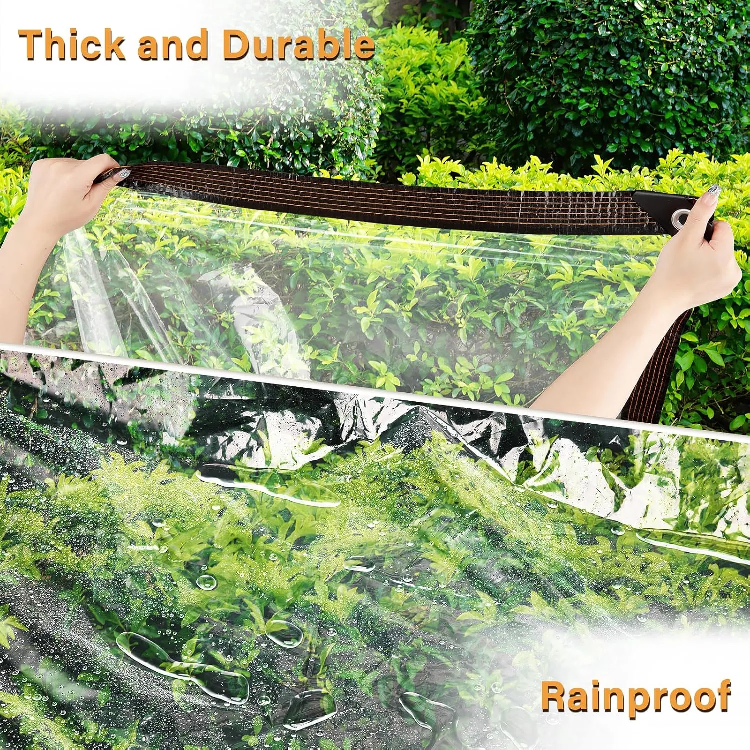10X13FT 2P Clear Waterproof Tarps(Increase Grommets,Windproof Rope,Ties) Poly Tarpaulin Outdoor Garden Rainproof Covering,Clear Vinyl Tarp with for Patio Covering Henhouse Porch Canopy Plant Camping