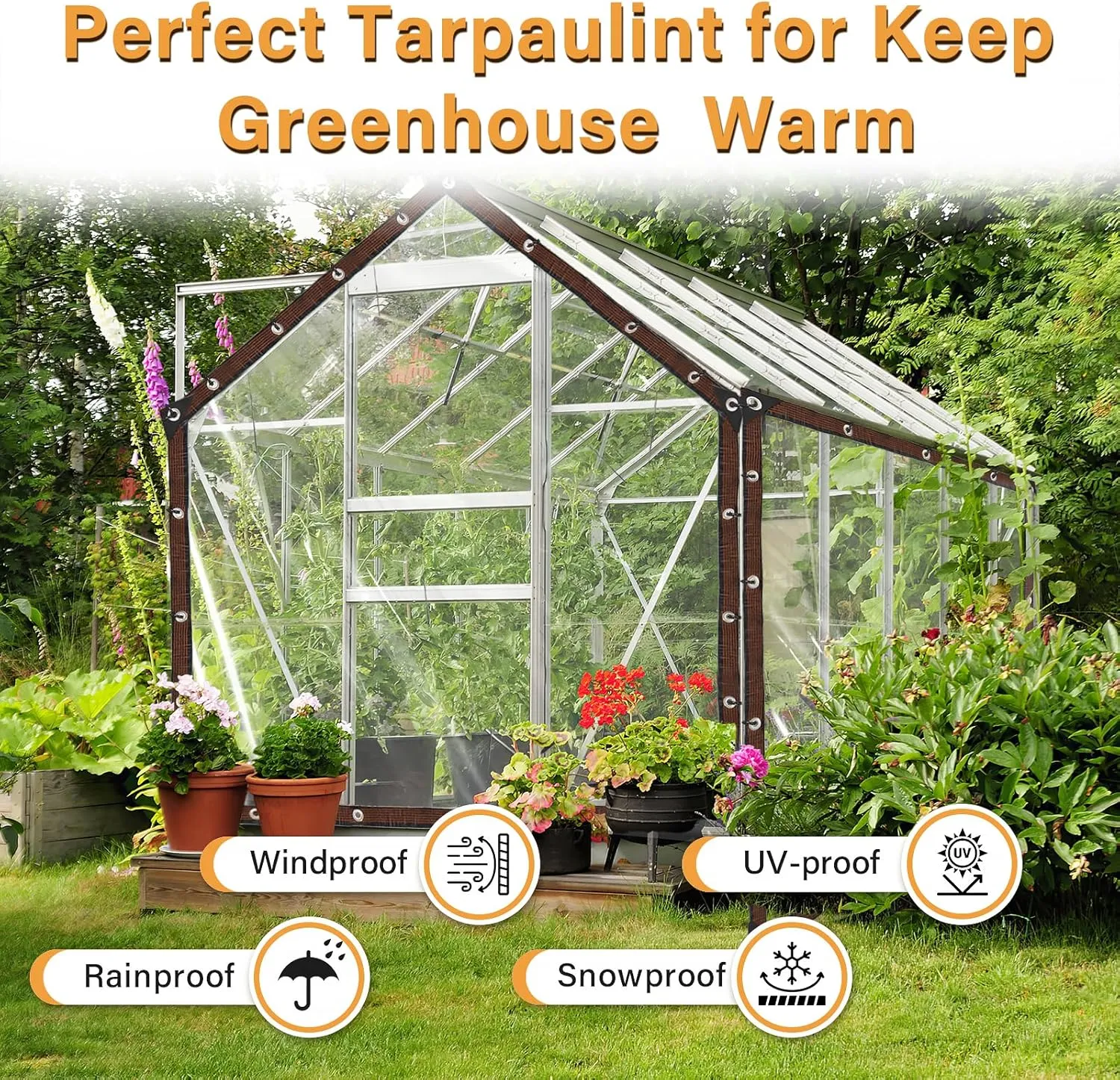10X13FT 2P Clear Waterproof Tarps(Increase Grommets,Windproof Rope,Ties) Poly Tarpaulin Outdoor Garden Rainproof Covering,Clear Vinyl Tarp with for Patio Covering Henhouse Porch Canopy Plant Camping