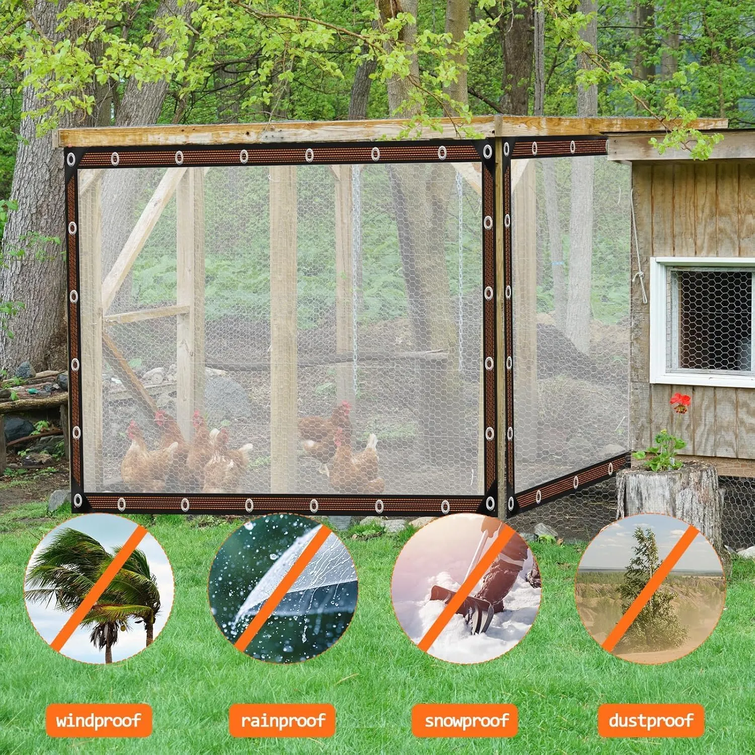 10X13FT 2P Clear Waterproof Tarps(Increase Grommets,Windproof Rope,Ties) Poly Tarpaulin Outdoor Garden Rainproof Covering,Clear Vinyl Tarp with for Patio Covering Henhouse Porch Canopy Plant Camping