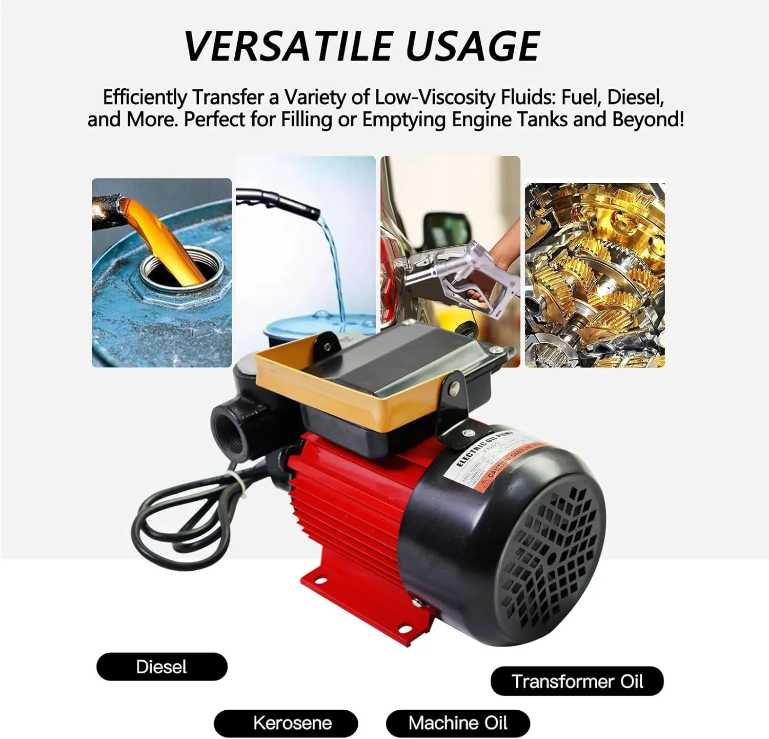 110V 16GPM Electric Fuel Transfer Pump Kit - Self-Priming Diesel/Kerosene/Bio Pump w/Hose & Nozzle, 550W Motor, 20-60L/Min (5.25-15.75 GPM)