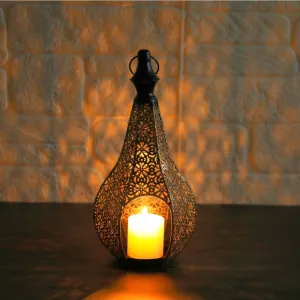 11.6inch Moroccan Lantern Lamp Decorative Candle Holders for Ramadan Decorations, Hanging, Outdoor Patio or Porch, Indoor Home Decor Gold