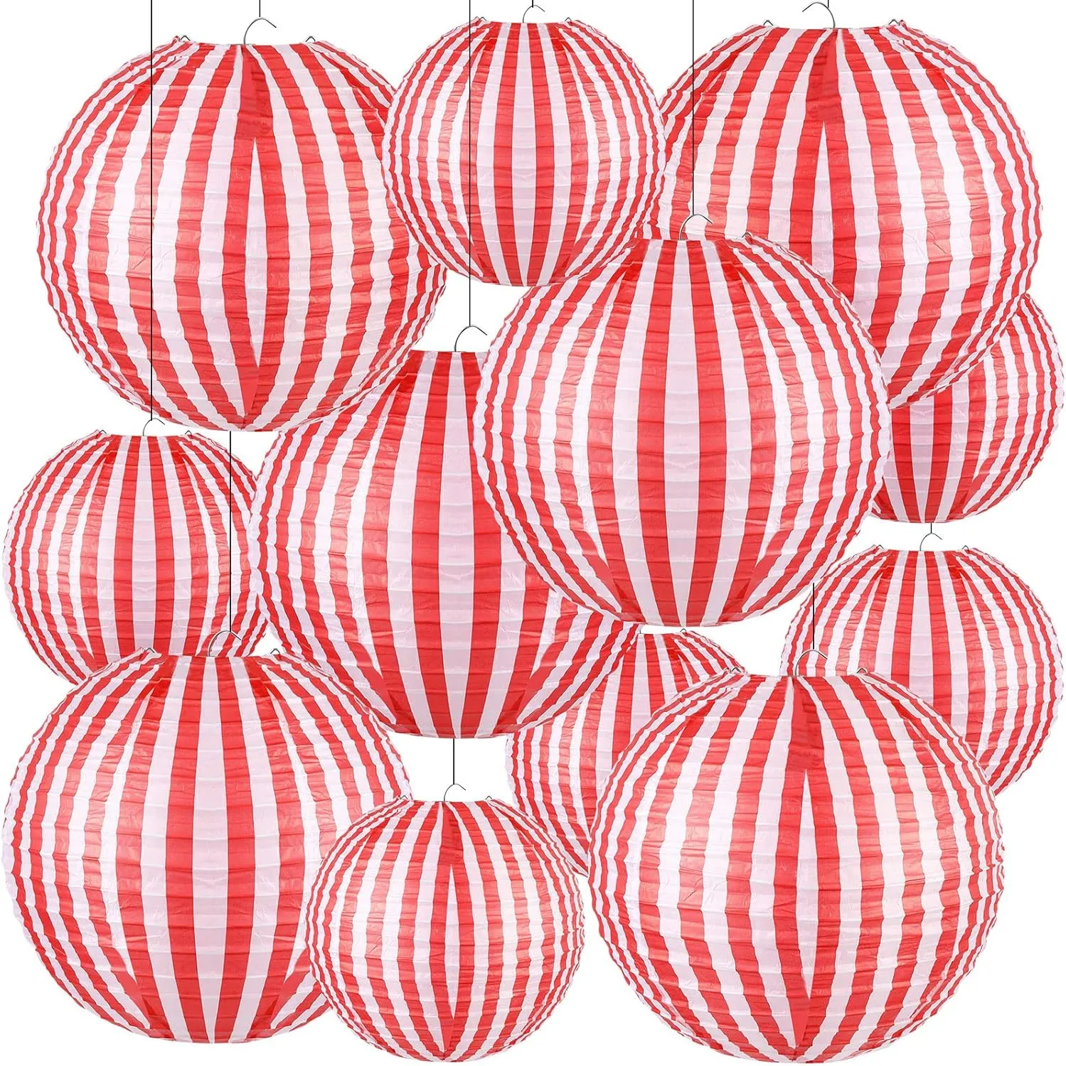 12 Pcs Carnival Circus Decorations Red and White Stripes Paper Lanterns Chinese Hanging Paper Lanterns for Carnival Circus Wedding Birthday Party Baby Shower Christmas Home Decoration 8/12 Inch