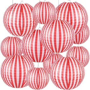 12 Pcs Carnival Circus Decorations Red and White Stripes Paper Lanterns Chinese Hanging Paper Lanterns for Carnival Circus Wedding Birthday Party Baby Shower Christmas Home Decoration 8/12 Inch