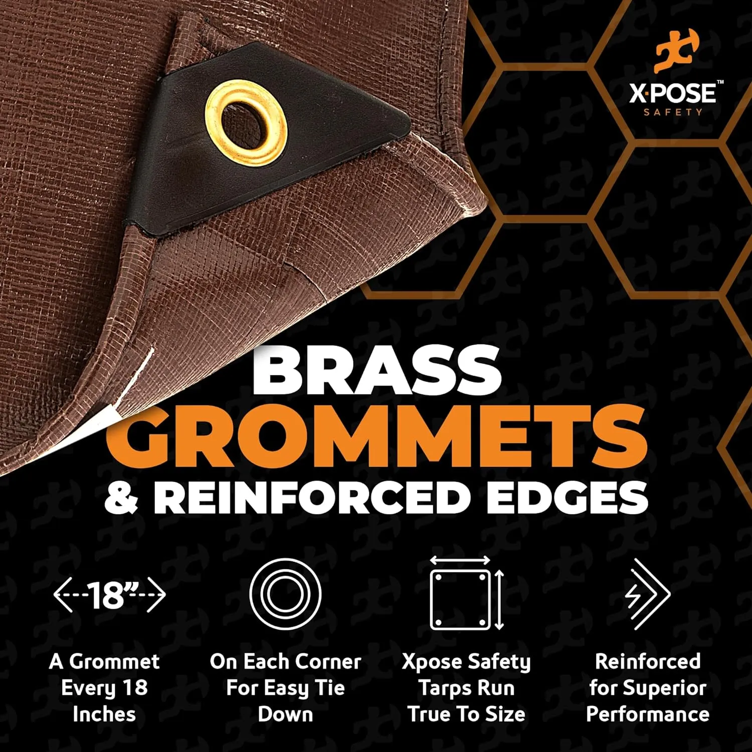 12' x 30' Super Heavy Duty 16 Mil Brown Poly Tarp Cover - Thick Waterproof, UV Resistant, Rip and Tear Proof Tarpaulin with Grommets and Reinforced Edges - by Xpose Safety