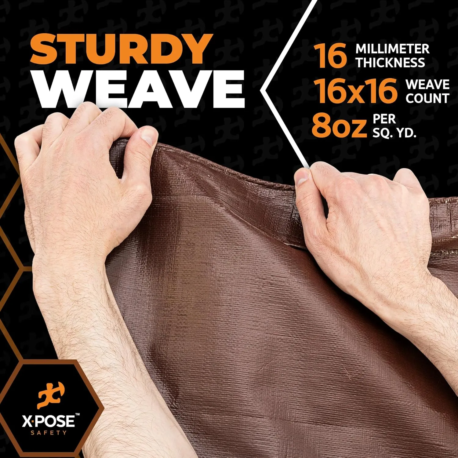 12' x 30' Super Heavy Duty 16 Mil Brown Poly Tarp Cover - Thick Waterproof, UV Resistant, Rip and Tear Proof Tarpaulin with Grommets and Reinforced Edges - by Xpose Safety