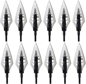 12Pcs 150 Grain Hunting Fishbone Broadheads 1.1" Cut Arrowheads Crossbow Compound Bow   1 pcs Black Broadhead Case Plastic Portable Case for Arrowheads