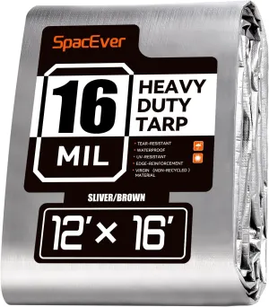 12x16 FT Tarp Waterproof, 16 Mil Tarps Heavy Duty Waterproof Multipurpose Protective Cover UV Resistant Rip & Tear Resistant Waterproof with Grommets Reversible for Home Boats Cars Camping