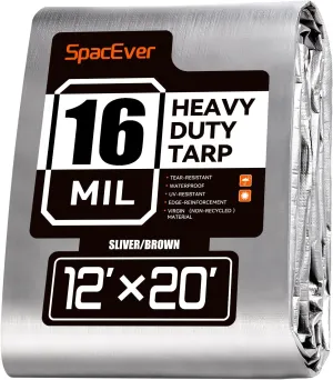12x20 FT Tarp Waterproof, 16 Mil Tarps Heavy Duty Waterproof Multipurpose Protective Cover UV Resistant Rip & Tear Resistant Waterproof with Grommets Reversible for Home Boats Cars Camping