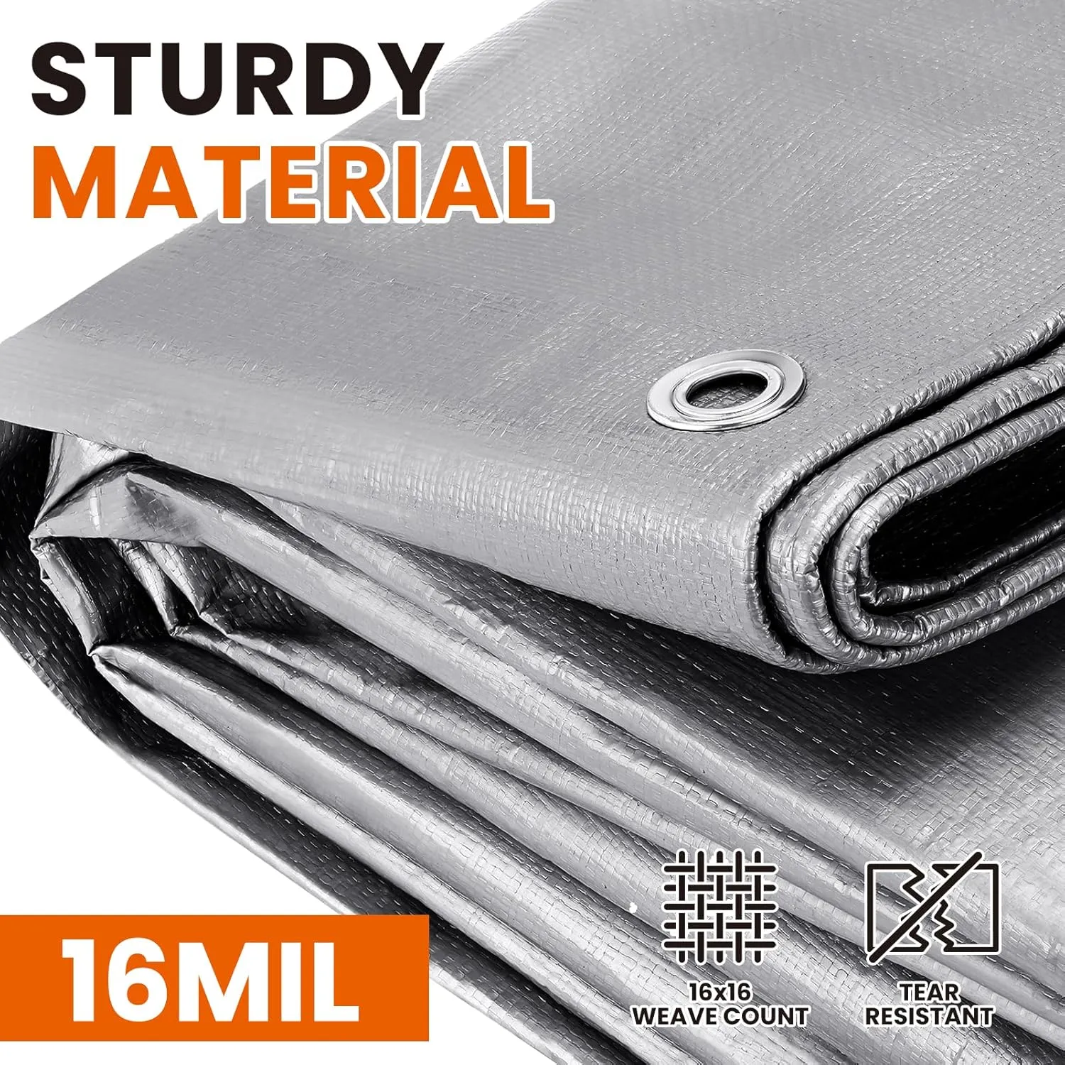 12x20 FT Tarp Waterproof, 16 Mil Tarps Heavy Duty Waterproof Multipurpose Protective Cover UV Resistant Rip & Tear Resistant Waterproof with Grommets Reversible for Home Boats Cars Camping