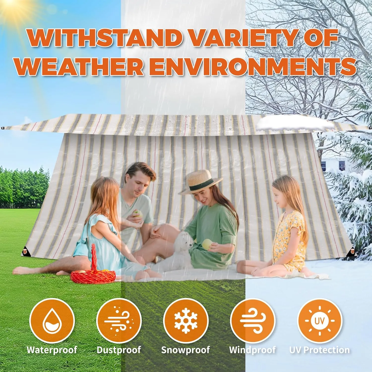 16.5' X 20' Heavy Duty Waterproof Tarp, Outdoor Protective Tarpaulin Cover, UV Resistant All Weather Tarps with Rustproof Grommets for Roof, Pool, Camping, Tent, Deck, RV, Boat