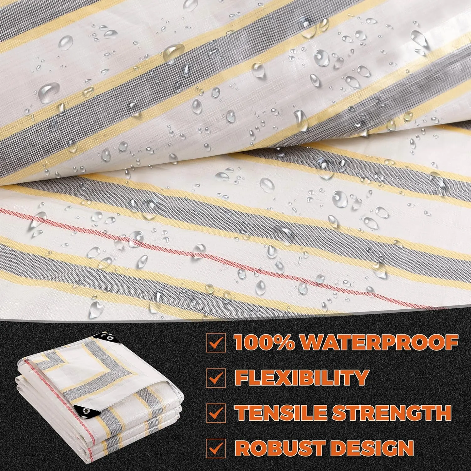 16.5' X 20' Heavy Duty Waterproof Tarp, Outdoor Protective Tarpaulin Cover, UV Resistant All Weather Tarps with Rustproof Grommets for Roof, Pool, Camping, Tent, Deck, RV, Boat