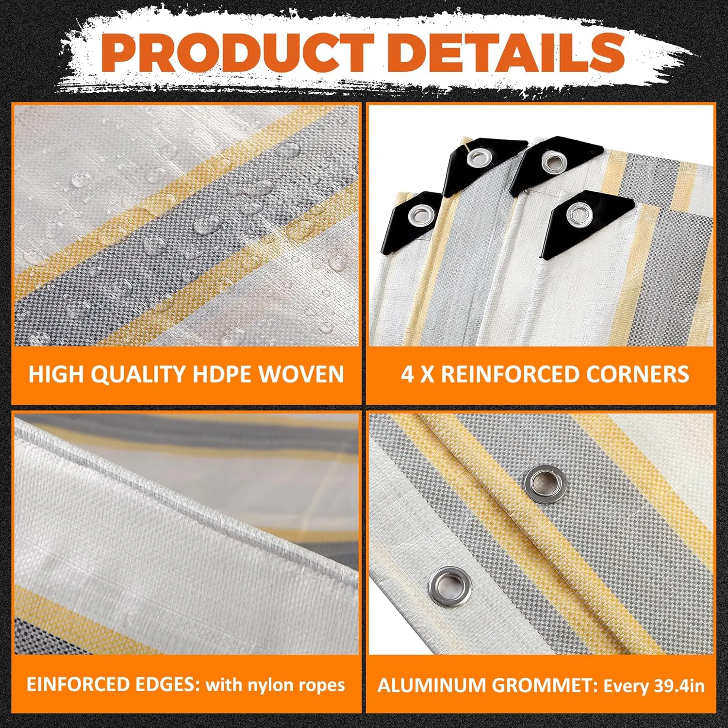 16.5' X 20' Heavy Duty Waterproof Tarp, Outdoor Protective Tarpaulin Cover, UV Resistant All Weather Tarps with Rustproof Grommets for Roof, Pool, Camping, Tent, Deck, RV, Boat