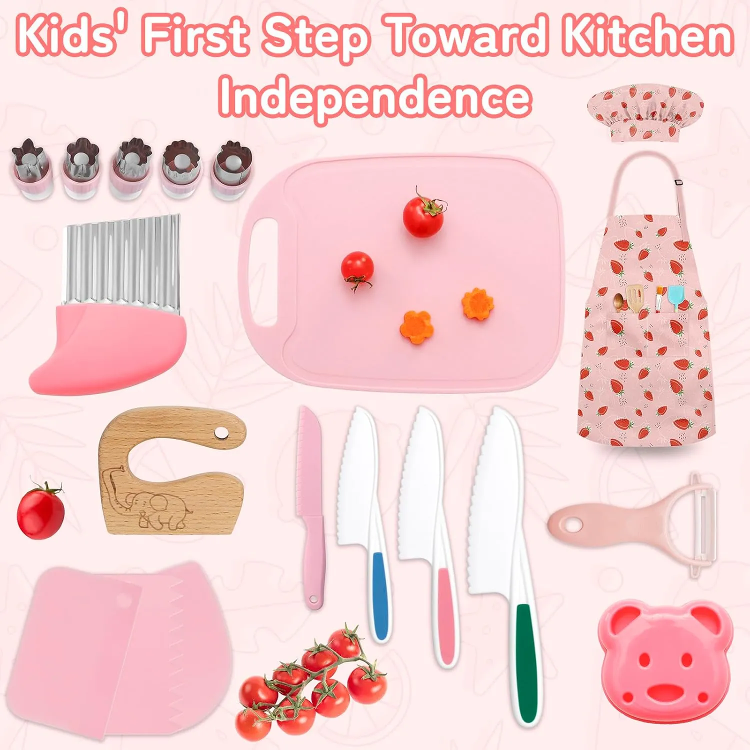 19PCS Kids Cooking Sets Real with Kids Knife Set for Real Cooking, Kid Safe Knife Set for Real Cooking with Kids Cutting Board and Knife Set, Toddlers Kitchen Tools, Kids Chef Hat and Apron