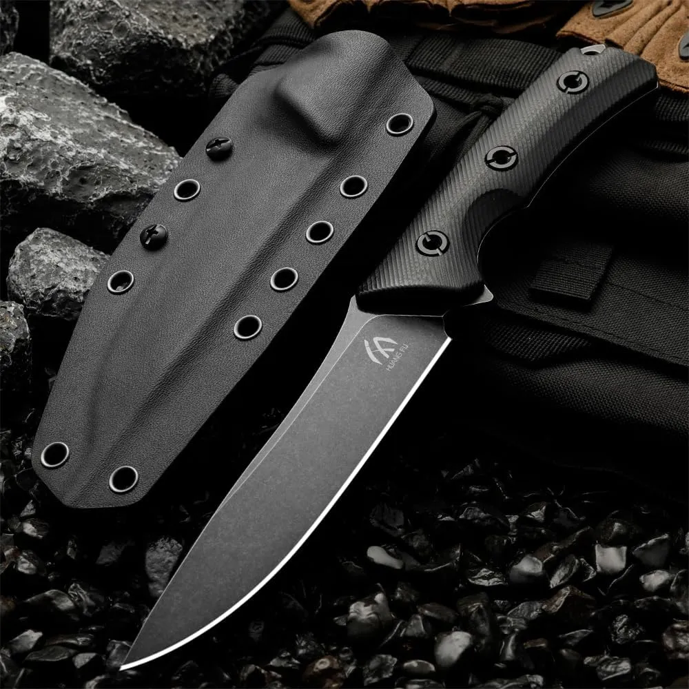 1PC S35VN steel outdoor knife, fixed blade, can be used for outdoor activities, hiking and trekking, and is a multifunctional tool suitable for various environments. Men's Gift (black grip)