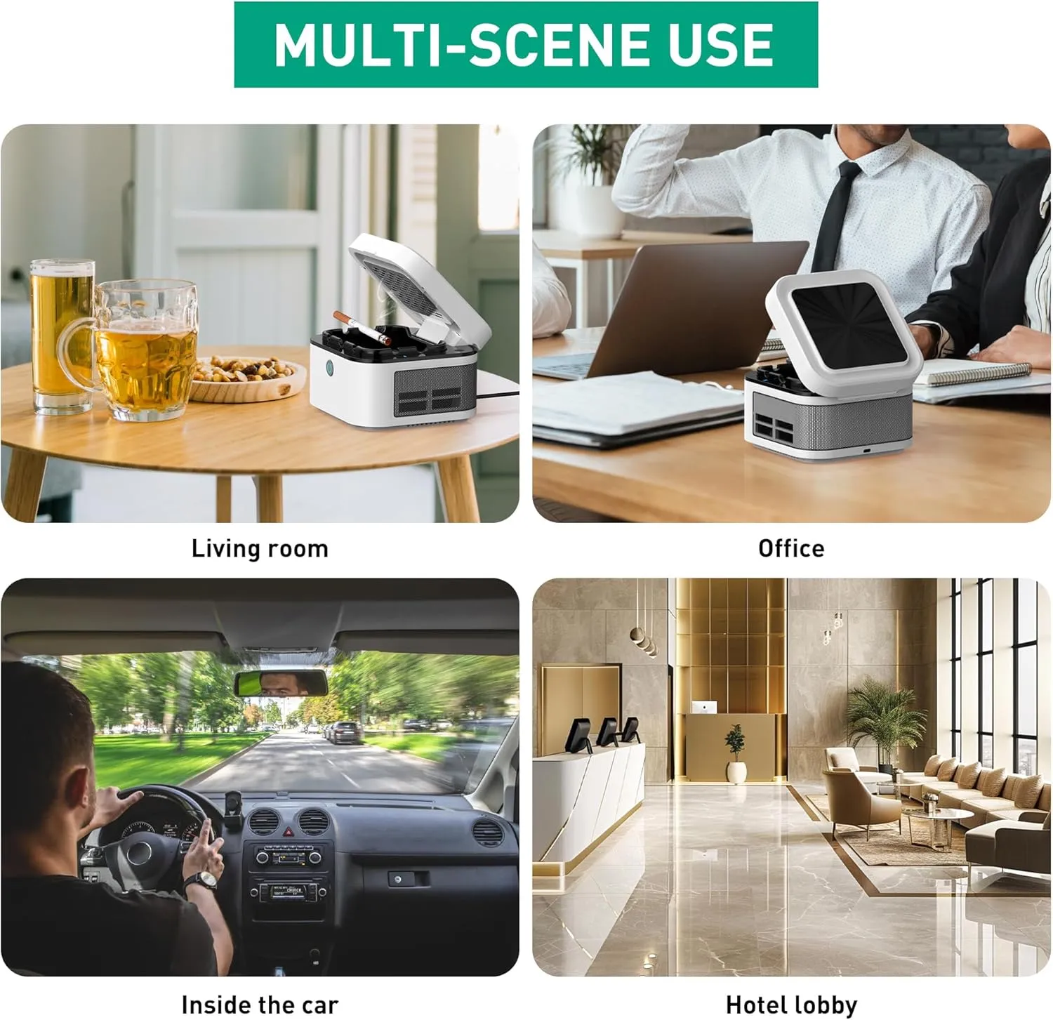 2 in 1 Air Purifier Multifunctional Smokeless Ashtray for Cigarette Smoker, HEPA Filter Reduce Smoke, USB Rechargeable Smoke Ashtray for Home Office Car(White)