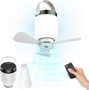 2 in 1 Camping Fan with LED Lantern, Rechargeable Camping Lights with Remote Control, Portable Outdoor Umbrella Ceiling Fan with Dimmable Light Hanging Outside for Patios, Tent, RVs, Gazebo