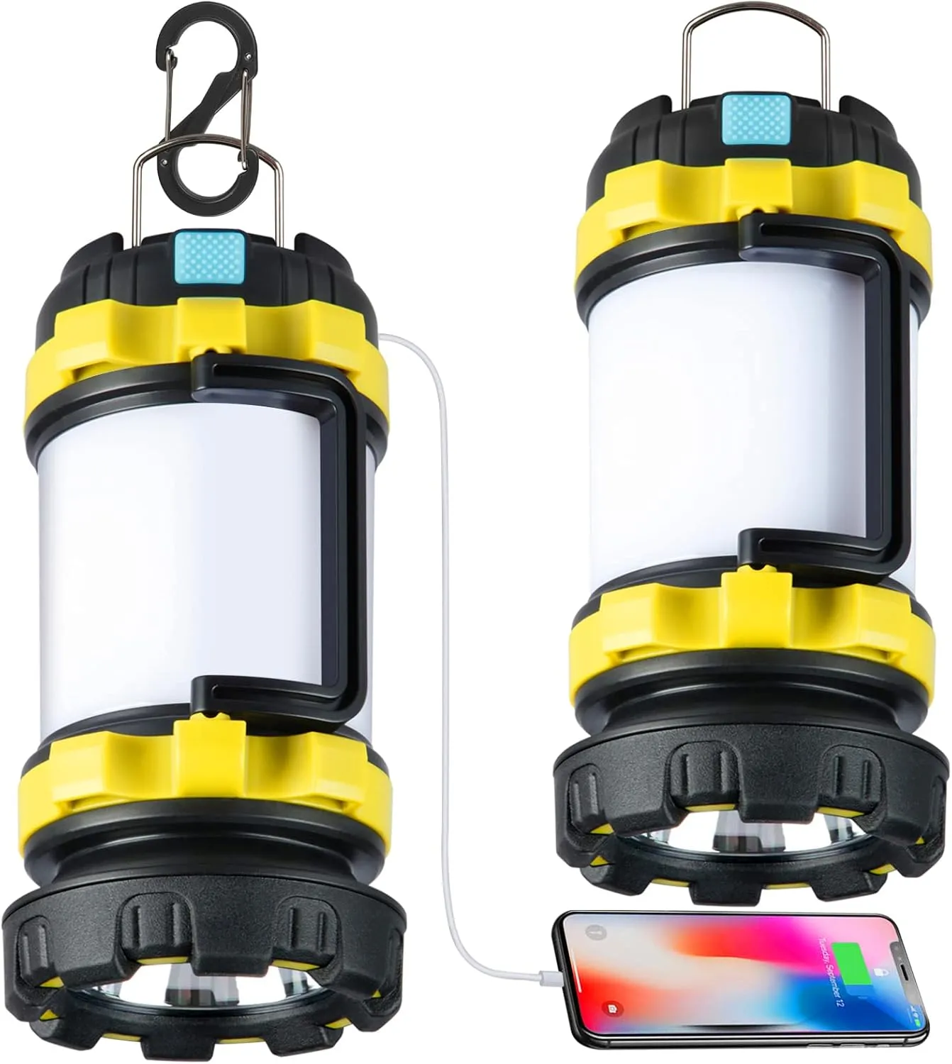 2 Pack Camping Lantern, Outdoor LED Camping Light, Rechargeable Flashlights with 1000LM, 6 Modes, 4000mAh Power Bank, IPX5 Waterproof Portable Emergency Camp Light for Hurricane Survival - Yellow