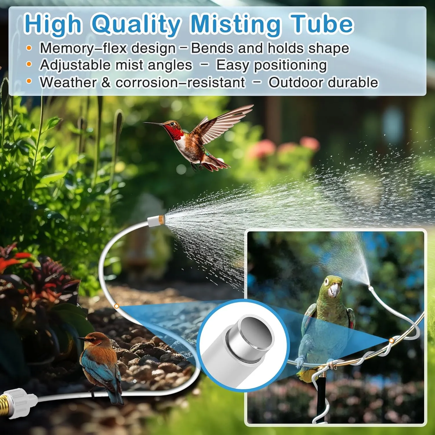 2 Pack Hose Misters for Outside Patio, 60 Inch Flexible Misting System Cooling Stand Portable Water Mist for Outdoor, Hose Mister for Chicken Coop, Garden, Backyard, Bird Bath-Upgraded Thickened Mist