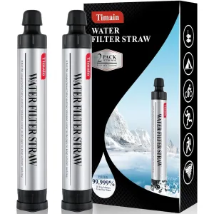 2 Pack Timain 4-Stage Filtration,High Flow Rate Water Filter Straw,Water Purifier Survival for Emergency Kits,Travel,Camping, Hiking,Fishing,Hunting (2)