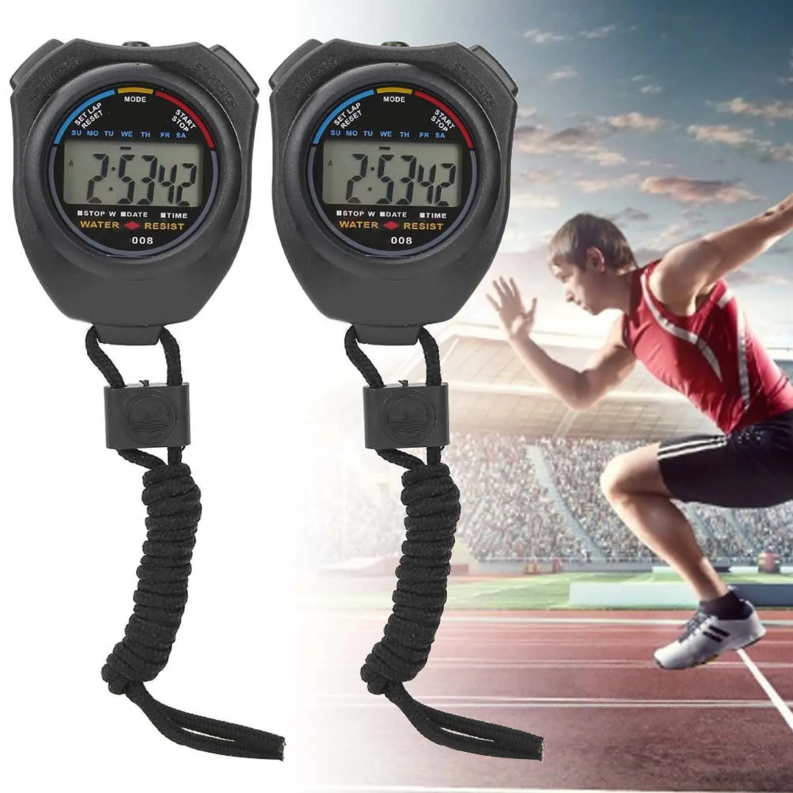 2 PCS Sports Stopwatch Timer, Multifunctional Digital LCD Handheld Stopwatch for Racing/Running