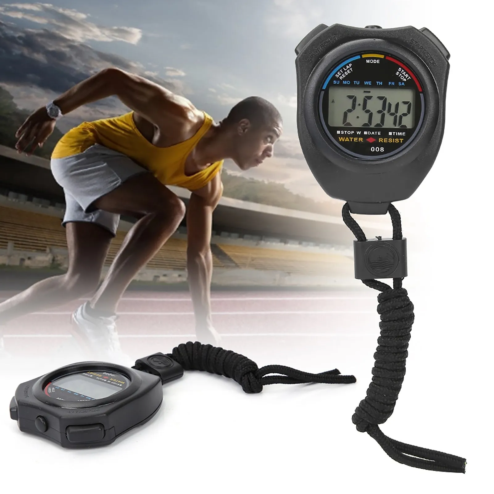 2 PCS Sports Stopwatch Timer, Multifunctional Digital LCD Handheld Stopwatch for Racing/Running