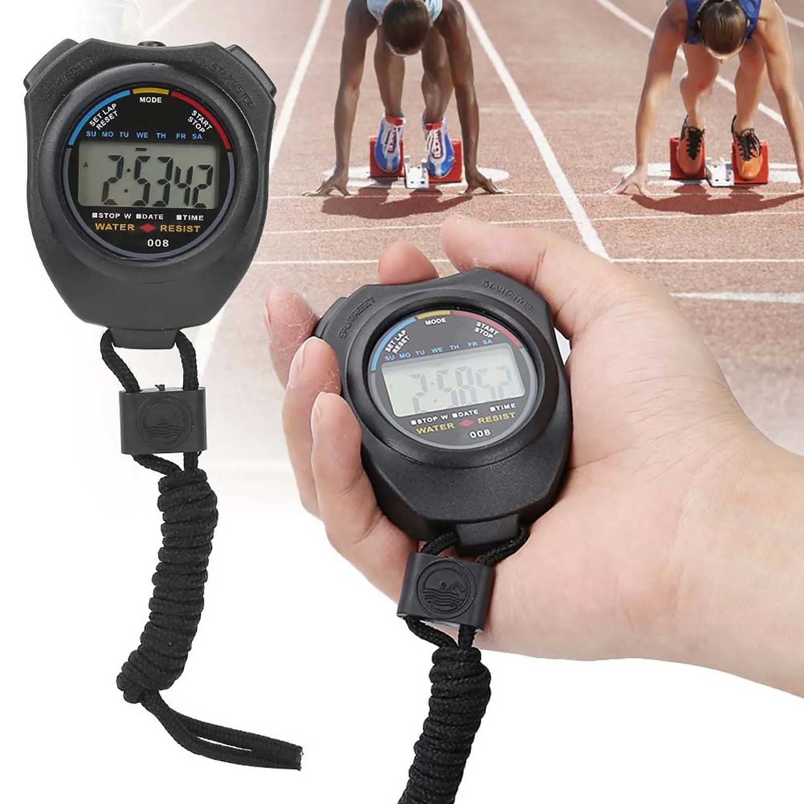 2 PCS Sports Stopwatch Timer, Multifunctional Digital LCD Handheld Stopwatch for Racing/Running