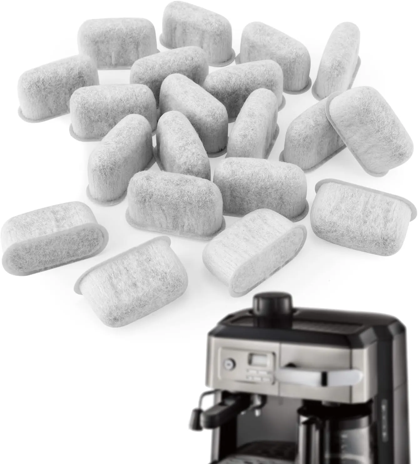 20 Pcs Espresso Machine Filter for Delonghi, Super Strong Adsorption Activated Charcoal Coffee Water Filter Replacement Compatible with Delonghi 7313285779