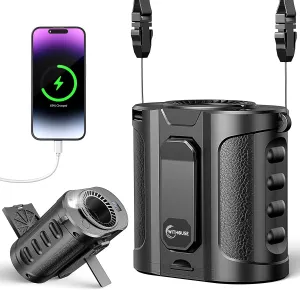 2025 AI Portable Waist Fan 12000mAh with Filter, MAX 17000RPM Powerful 5 Speeds, 40H Cooling, Rechargeable Belt Fan with Power Bank&LED Light, Wearable Shirt Fans Clip On for Outdoor Jobsite Travel