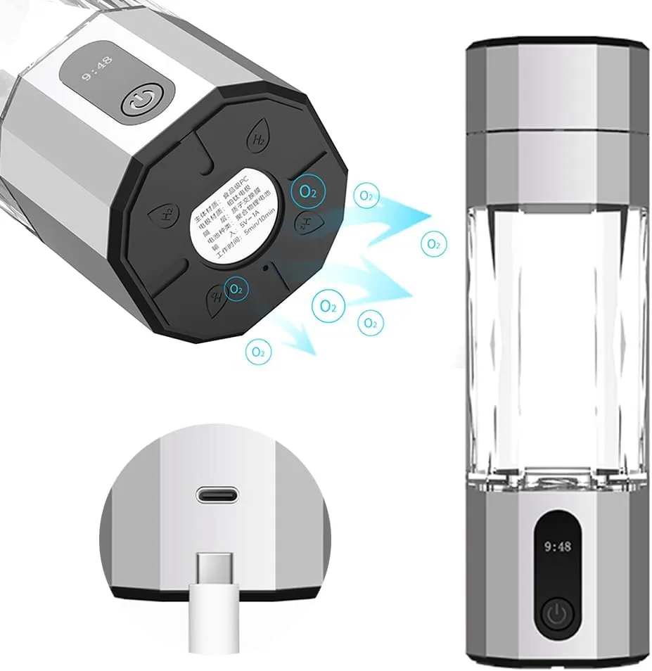 208ml Hydrogen Water Bottle 6000-8000 PPB LED Display Portable Rechargeable Hydrogen Water Bottle Suitable for Travel for Men Women(White)