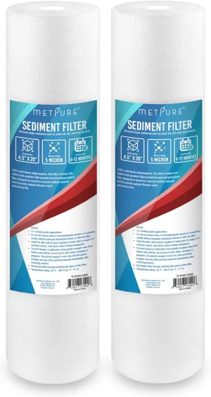 20" x 4.5" Whole House Sediment Water Filter Cartridge - 5 Micron Melt-Blown Polypropylene 20-inch Water Filter Replacement. Compatible with Hydronix, Pentek DGD Series, and more. 2 Pack