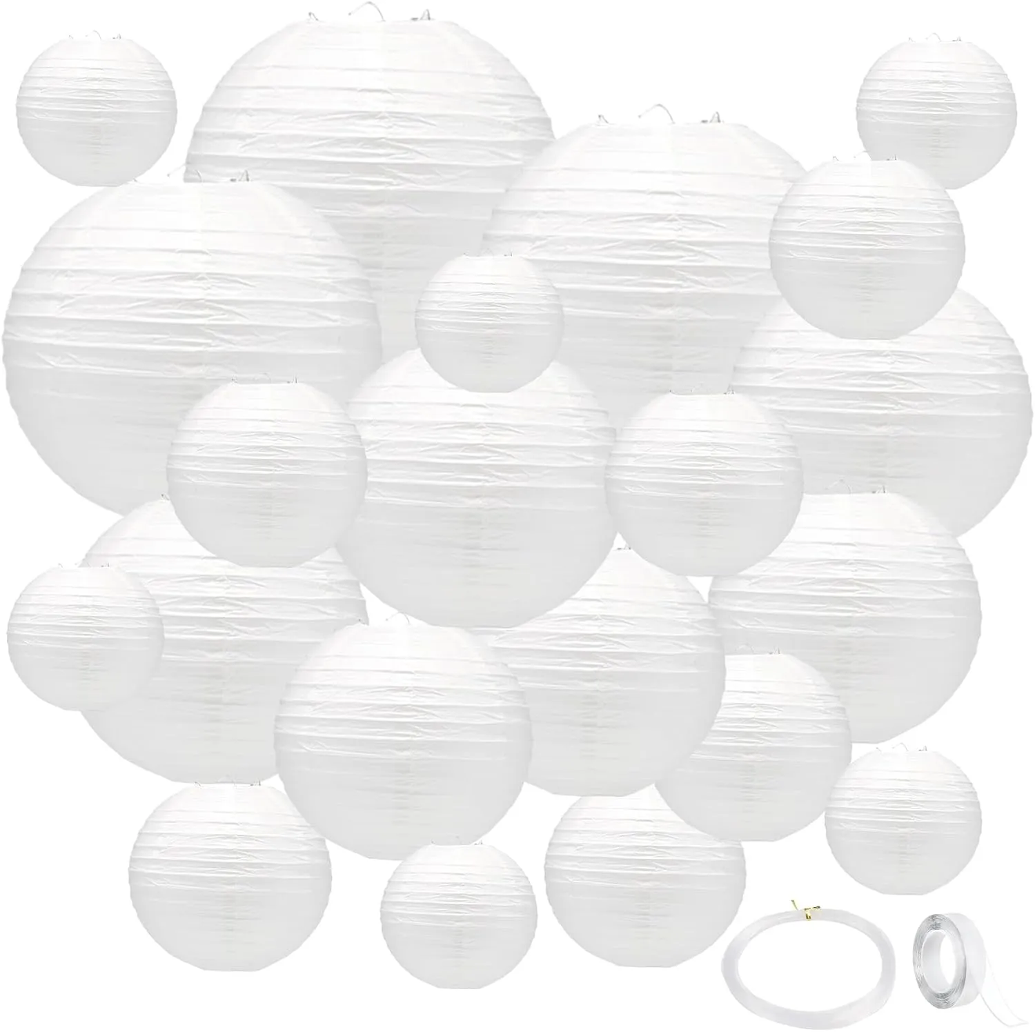 21Pcs White Paper Lanterns,White Chinese Lantern with Tape and String,Hanging Round Lanterns Decorative Outdoor for Party Decorations,Birthday,Wedding,Christmas Party,New Year