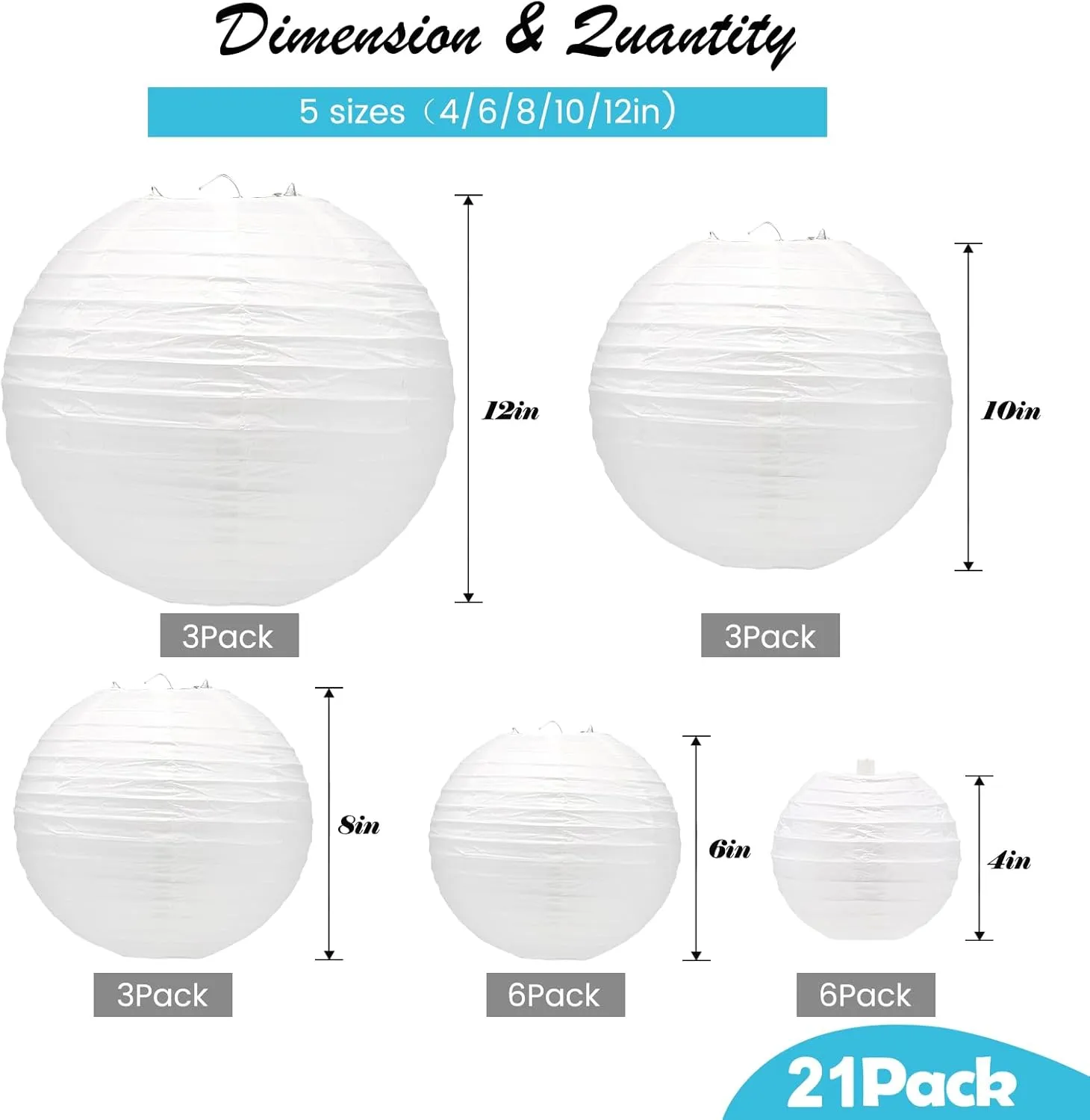 21Pcs White Paper Lanterns,White Chinese Lantern with Tape and String,Hanging Round Lanterns Decorative Outdoor for Party Decorations,Birthday,Wedding,Christmas Party,New Year