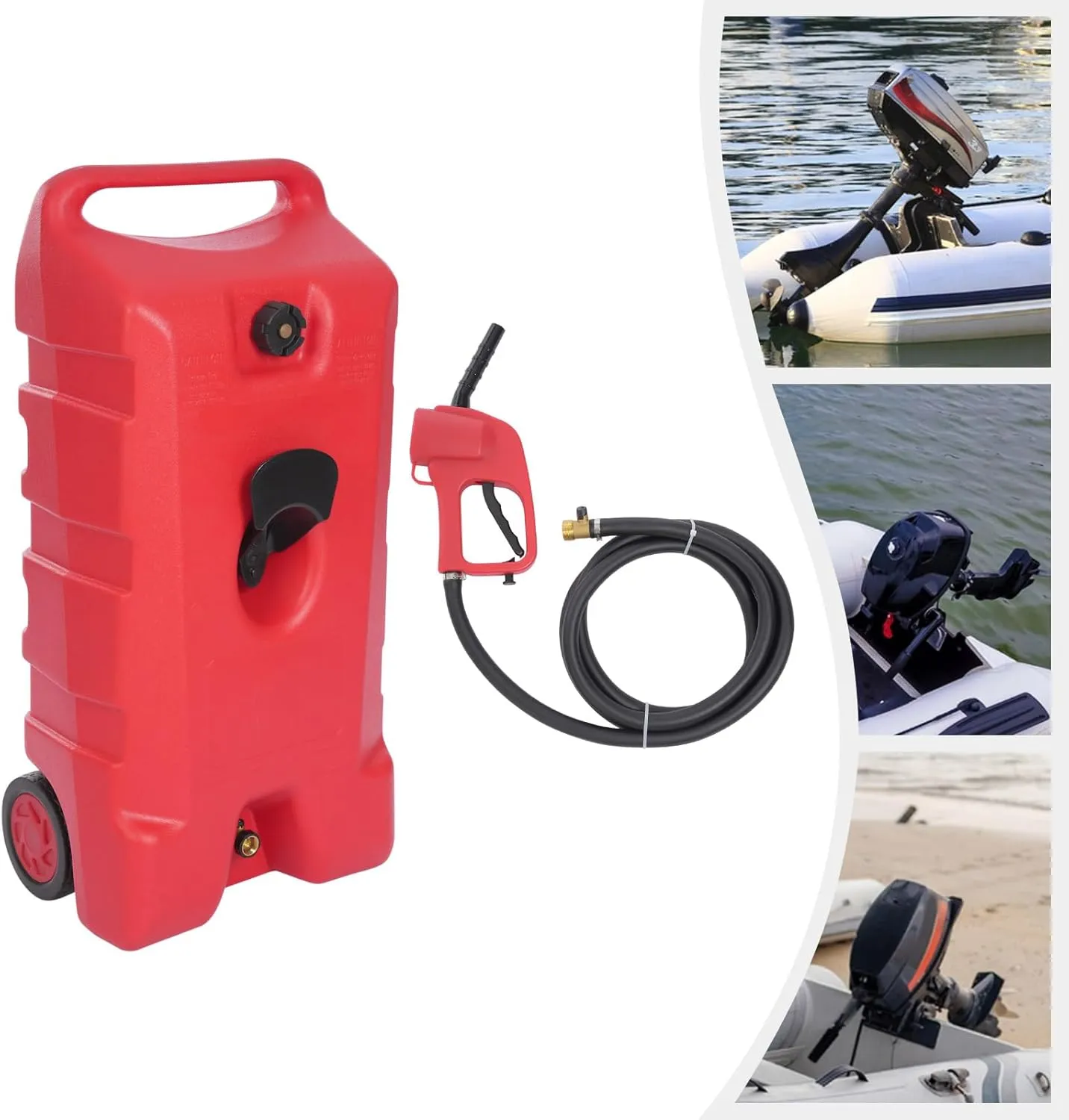 25 Gallon Boat Fuel Tank on Wheels Portable Gas Fuel Tank Container Caddy with Manual Transfer Nozzle and 10 Feet Long Hose Fuel Storage Tank Petrol Gasoline Fuel Can Gas Can Marine Outboard Motor Fuel Accessories