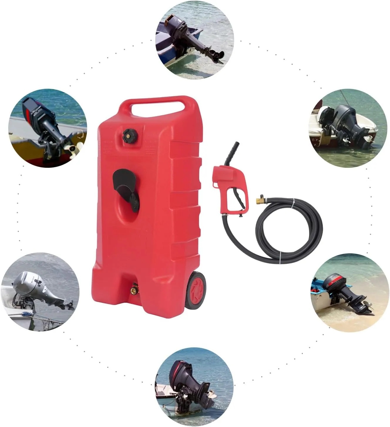 25 Gallon Boat Fuel Tank on Wheels Portable Gas Fuel Tank Container Caddy with Manual Transfer Nozzle and 10 Feet Long Hose Fuel Storage Tank Petrol Gasoline Fuel Can Gas Can Marine Outboard Motor Fuel Accessories