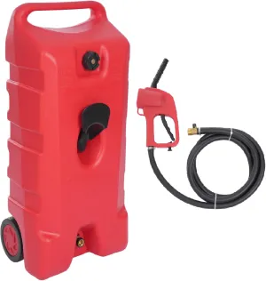 25 Gallon Boat Fuel Tank on Wheels Portable Gas Fuel Tank Container Caddy with Manual Transfer Nozzle and 10 Feet Long Hose Fuel Storage Tank Petrol Gasoline Fuel Can Gas Can Marine Outboard Motor Fuel Accessories