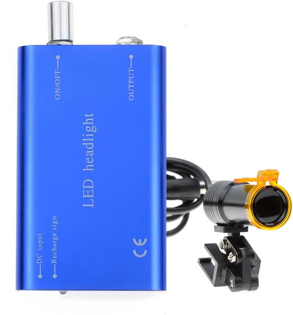 2.5×420mm Working Distance Surgical Binocular Loupes Glasses Magnifier with 5W LED Headlight Lamp Filter  Aluminum Box (Blue)