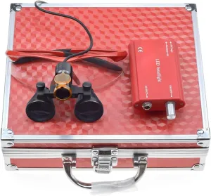 2.5X Magnification Binocular Dental Loupe Magnifier with 5W Headlight LED Light Medical Lamp (Red)