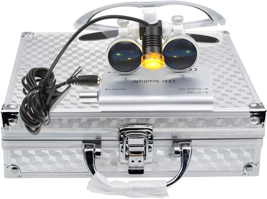 2.5X420mm Silver Binocular Loupes Magnifying Glasses Magnifier 3W LED Headlight Head Light with Filter Aluminum Box