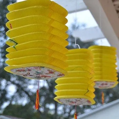 3 Square Asian Style Chinese Fan Lanterns  Hanging Multi Color
